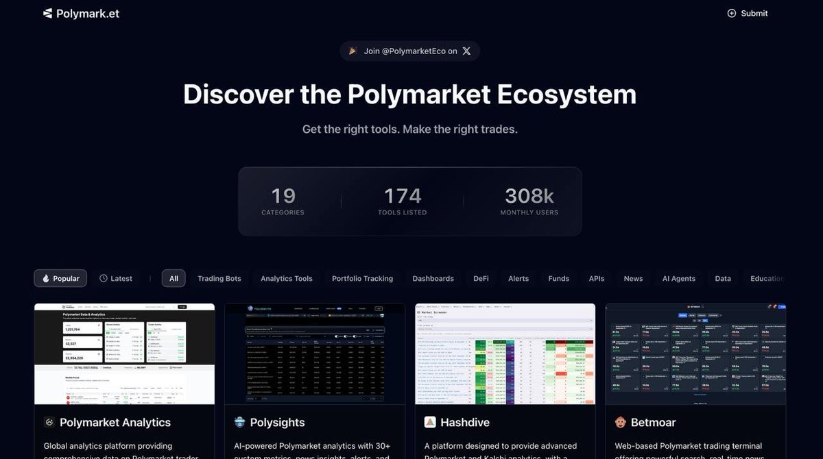 DeRonin_'s tweet photo. How to found markets on @polymarket with a 70%+ win rate???

right, for that you need tools, stuff for analyzing traders and markets

i found a dashboard where everything is collected in one place

How do you use it???

- go to https://t.co/LzzQjVnczk
- pick the category you need
- test out the tools you want

each one has a short description + key features

this will be super useful, especially if you’re a newbie in prediction markets

90% of success here is stats and you can’t gather that without tools

lfg