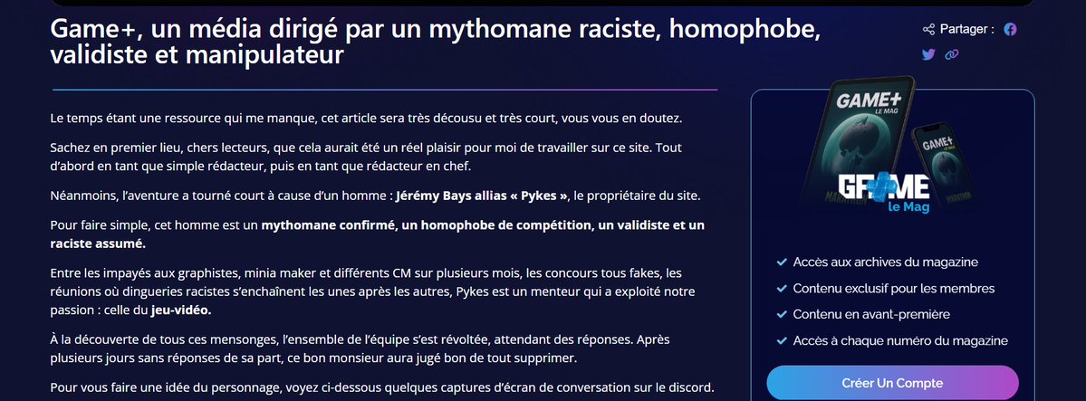 Ilias_1105's tweet image. Le monsieur ayant tué le site voilà un screen de l&apos;article ! 
Game+ renaîtra soyez-en sûr !!!
(plus de screens en dessous)