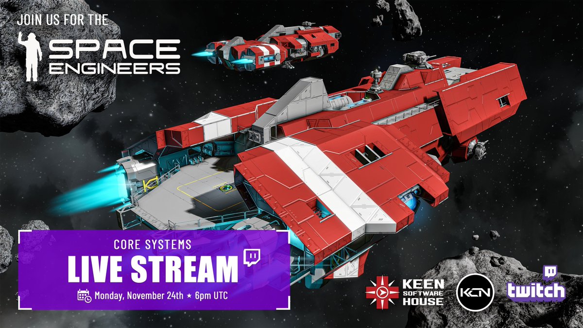 🤩 Space Engineers 1: Core Systems Preview
🦶 Kanajashi: Landing Gear Type II

➡️ youtube.com/watch?v=n-HnCk…
➡️ All Previews: spaceengineersgame.com/space-engineer… 

Join us Monday, November 24th for the release of Space Engineers: Core Systems Update!

📅 Monday, November 24th, 6 PM UTC
🛰️