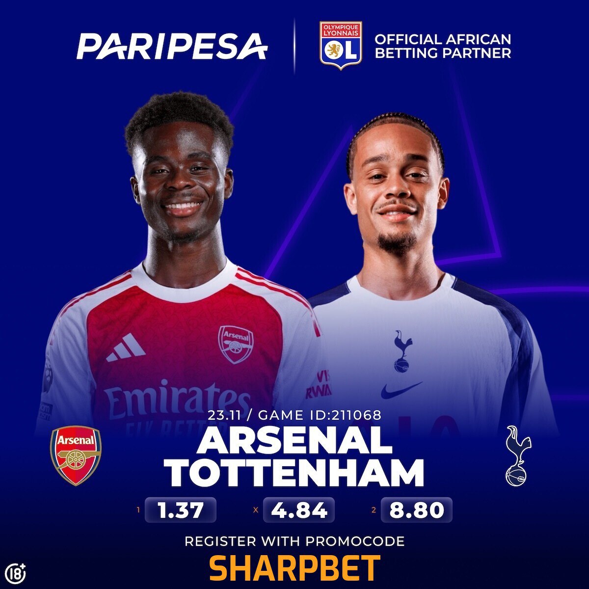 Predict the correct score between ARSENAL VS SPURS and get 2k top up to your PARIPESA Betting account 

Only for the first 5 Correct predictions before kick off

T&amp;C - FOLLOW
        - LIKE AND REPOST
        - TAG 2 PEOPLE
        - Register with the promo code SHARPBET