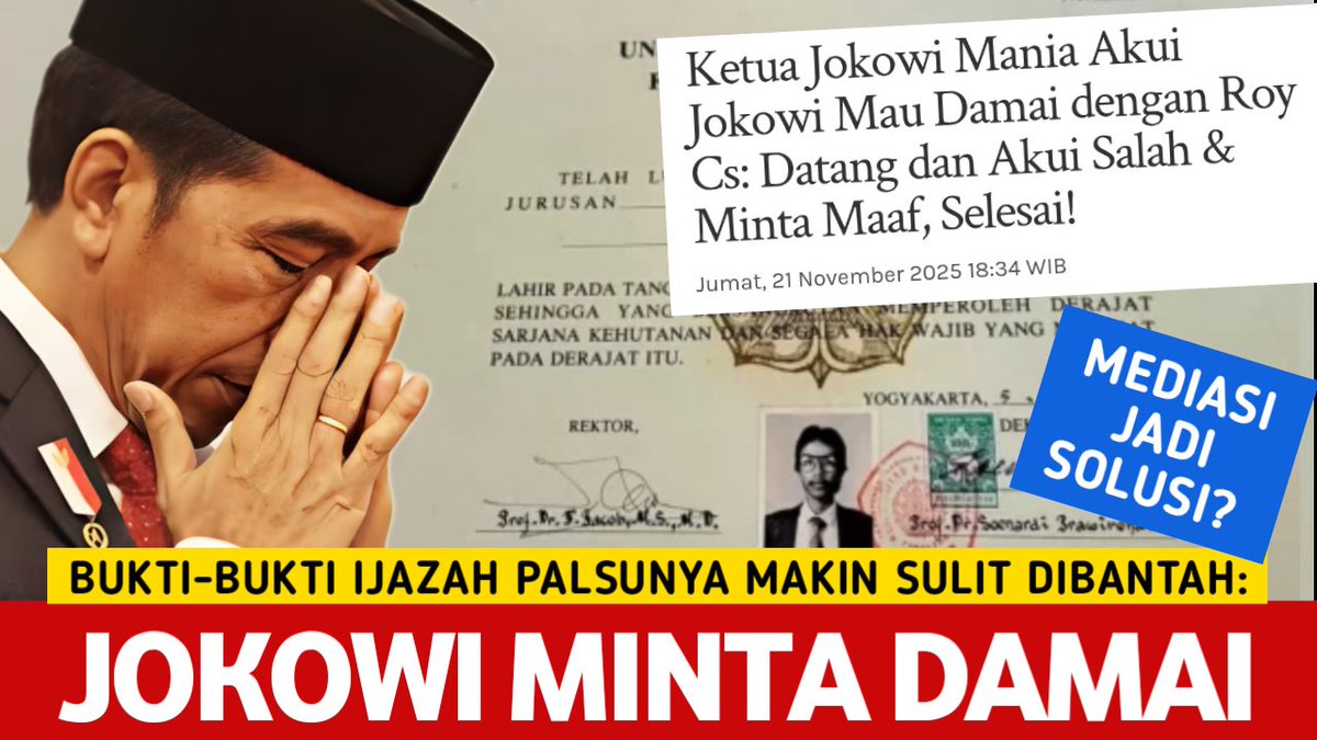 Urusan ijasah palsu ini berkaitan jg dg kekalahan2 pak <a href="/prabowo/">Prabowo Subianto</a> di pilpres 2014 &amp; 2019 yg paling dirugikan, masak mau di maafkan begitu sj, kecuali Jokowi mau ganti rugi material akibat penipuannya itu..