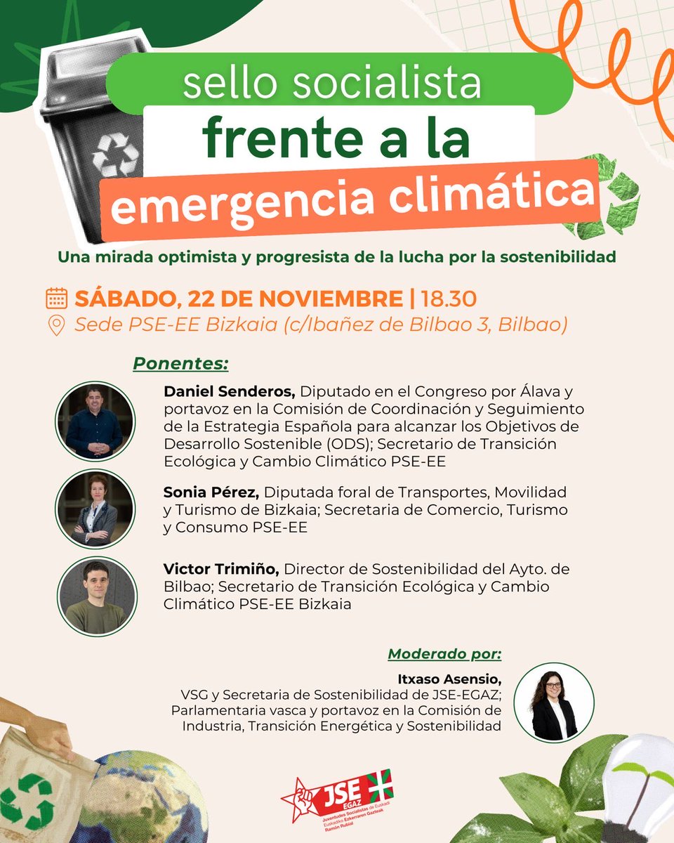 🌹🌱Nuestro Portavoz en #Galdakao <a href="/VictorTrimi/">Victor Trimiño</a> participó ayer en las jornadas de <a href="/JSE_Egaz/">JSE-Egaz Ramón Rubial</a>, como Secretario de Medio Ambiente y Transición Ecológica de <a href="/PSEBizkaia/">PSE-EE BIZKAIA</a>, para poner en valor el "sello socialista frente a la emergencia climática" a través de  políticas locales valientes