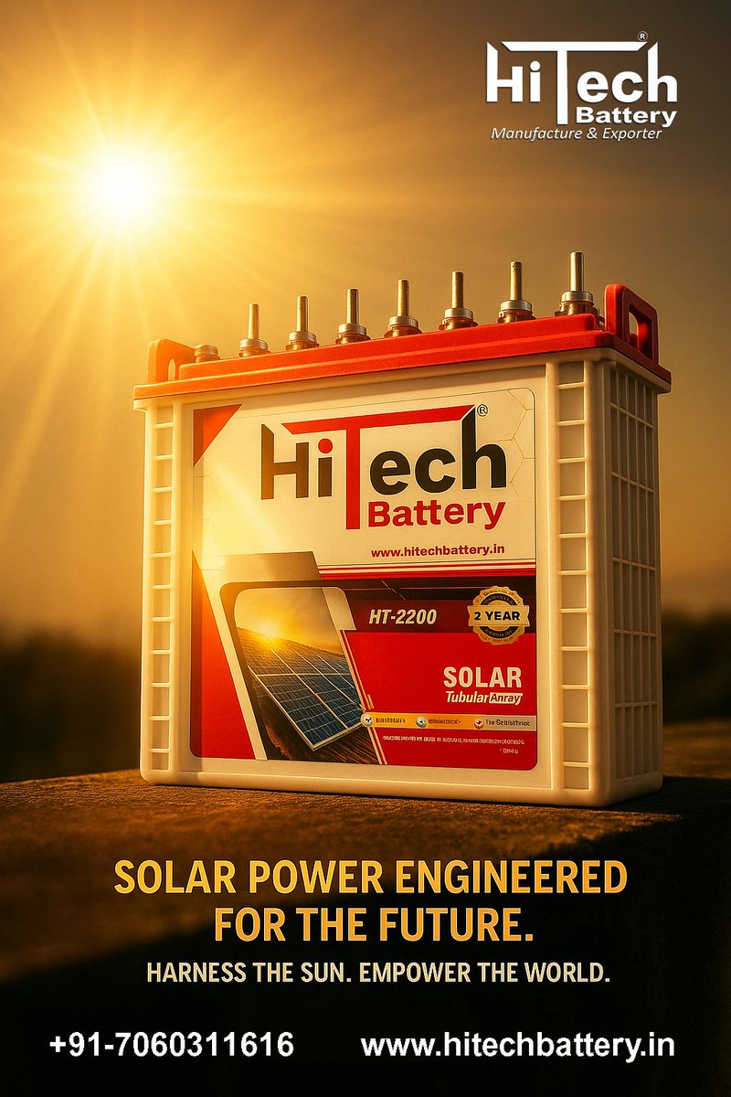 HitechBattery's tweet image. 🌞 Hi Tech Solar Battery
Power that never stops. Energy that never fails.
Built for extreme performance, long backup &amp;amp; real solar efficiency.
Go solar. Go powerful. Go Hi Tech. ⚡

📞 Contact: +91 7060311616
🌐 Website: hitechbattery.in
......
#HiTechBattery #SolarBattery