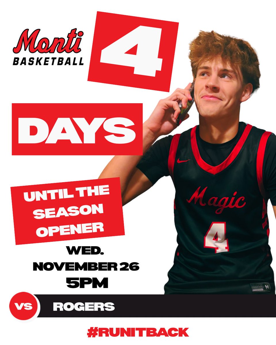 MontiHoops's tweet image. Call all your friends! It’s 4 days until the Monti Magic season opener! 

#MontiMagic #RunItBack