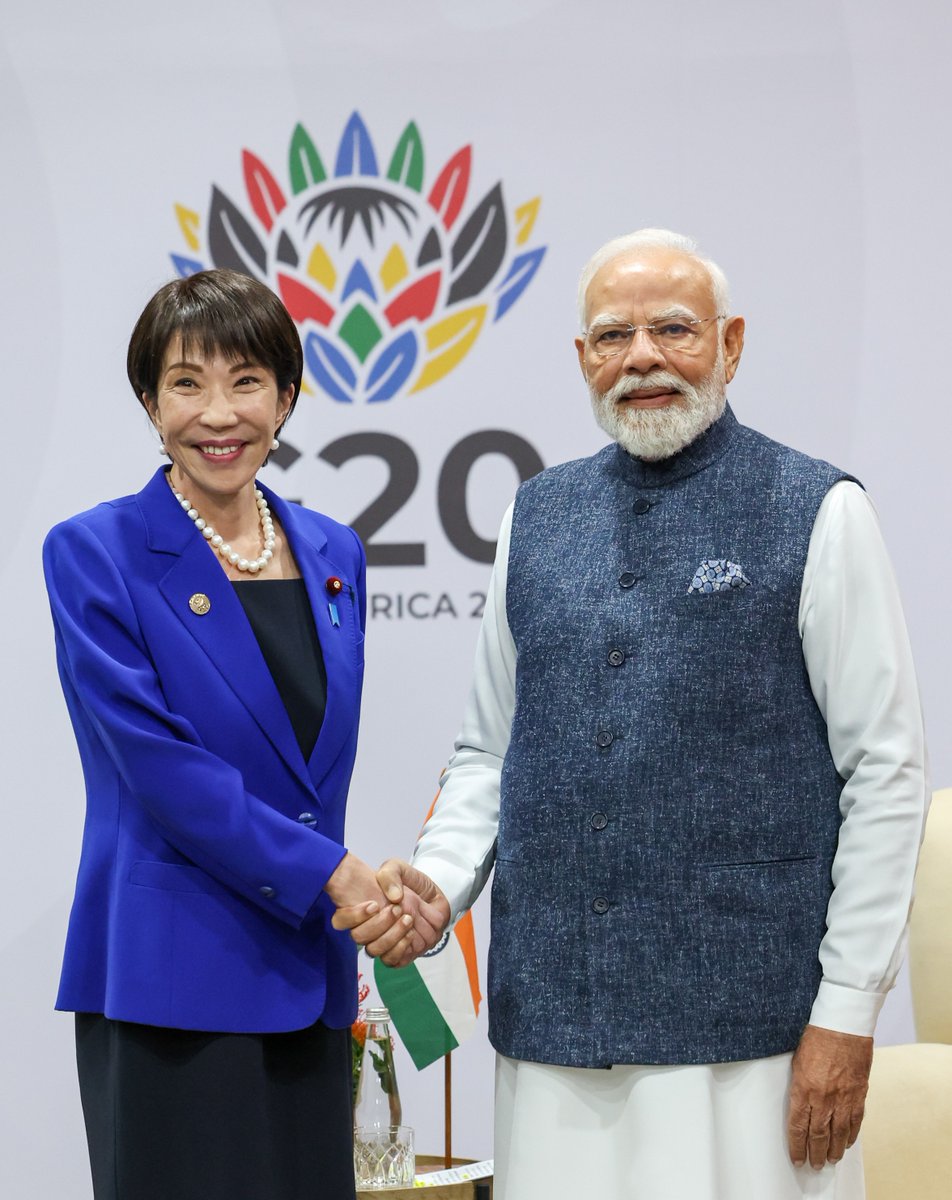 narendramodi's tweet image. Had a productive meeting with Prime Minister Sanae Takaichi of Japan. We discussed ways to add momentum to bilateral cooperation in areas such as innovation, defence, talent mobility and more. We are also looking to enhance trade ties between our nations. A strong India-Japan…