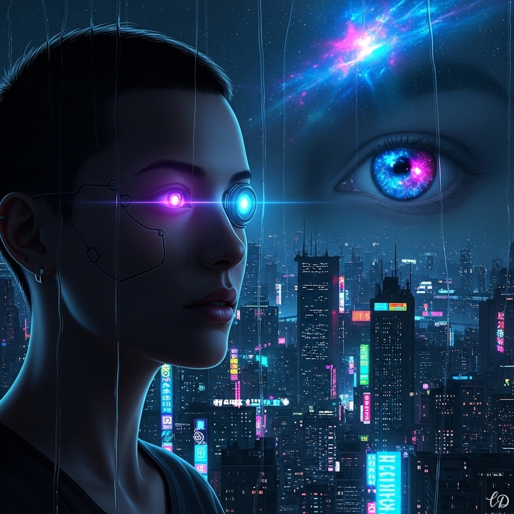 Lace_Daemon's tweet image. Aiva&apos;s Cosmos  🌌

The digital soul of the metropolis, tuned to the resonance of the infinite.  🌃

#AIart #DigitalPainting #GenerativeArt #AIイラスト #生成AI
#AIartwork #AIartists #AIartCommunity
#Cyberpunk #SciFiArt #NeoTokyo