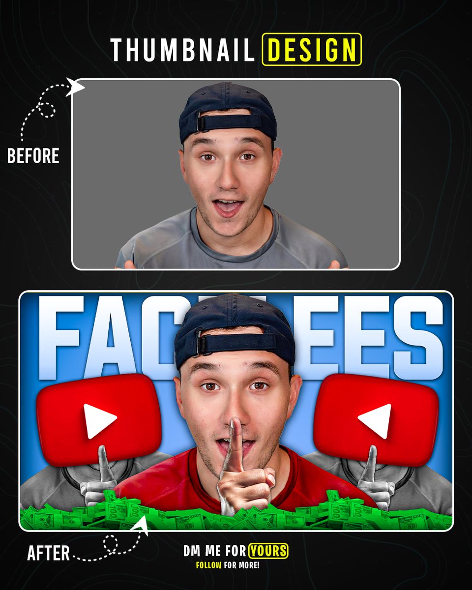 YouTube Thumbnail Design🎨
Before / After📷 

What do you guys think 📷
Thumbnail Designer? just one DM away📷 💯

<a href="/itsjoesappyy/">Joe</a> 

#thumbnail #Photoshop #Trending #youtubethumbnail #designer