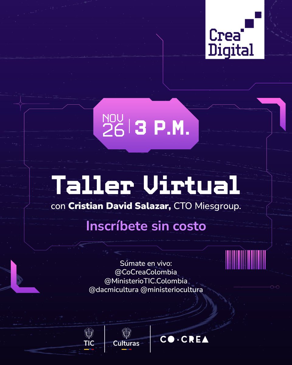 CarinaMurciaY's tweet image. Invitamos a las colombianas y colombianos que quieren contar mejores historias a sumarse a #CreaDigital. Aquí aprenderán a crear mini-campañas con IA, usar formatos efectivos y medir lo que realmente importa.

Inscríbanse aquí: forms.office.com/r/ZDZm1u0DTg