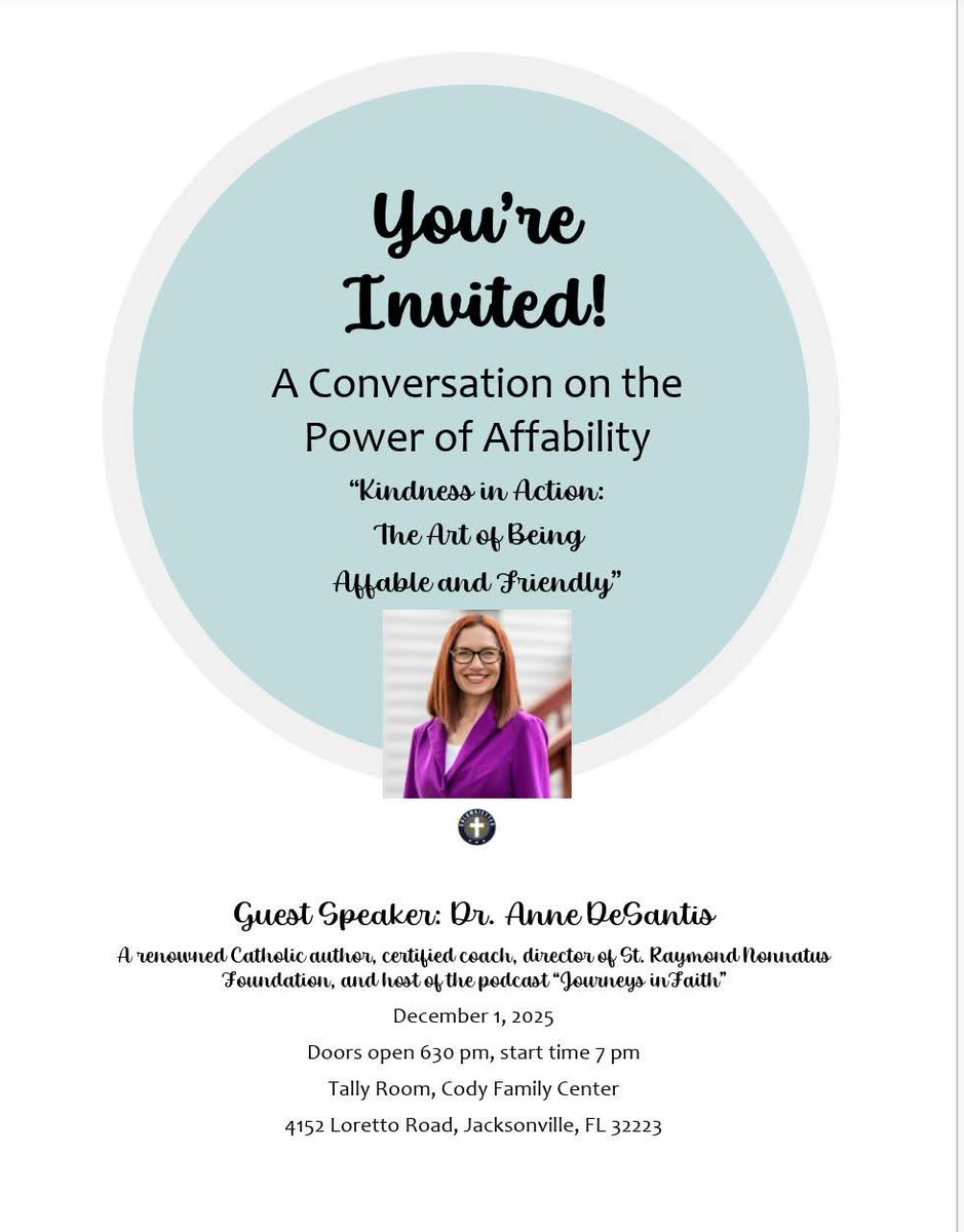 Jacksonville friends—doors open at 6:30 PM at the Cody Family Center! 🙌 Come discover the beauty of Living Affability and how it can enrich your everyday journey. 💛🙏