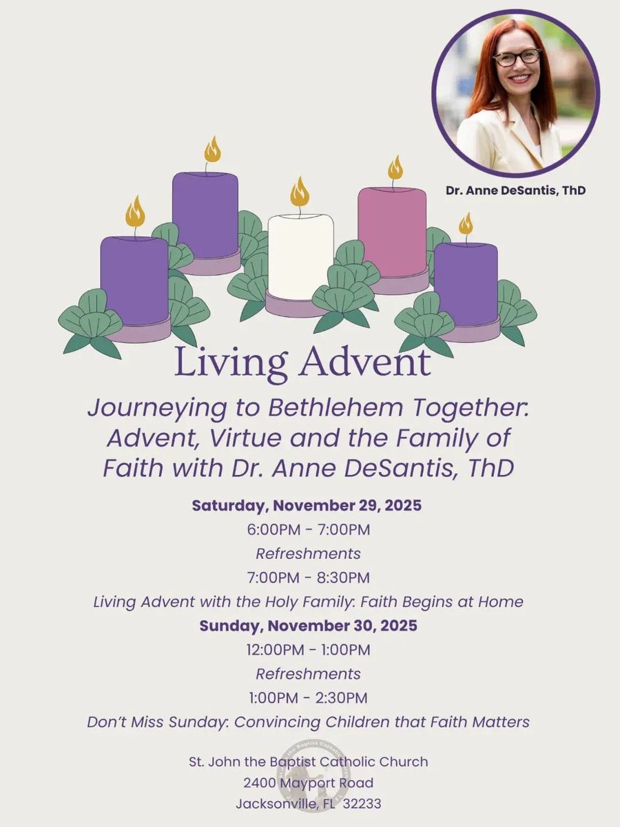 Jacksonville friends—join me at St. John the Baptist Church Nov. 29–30! 🙌💫 A joyful two-day Advent event to strengthen faith and family life. 🎄❤️