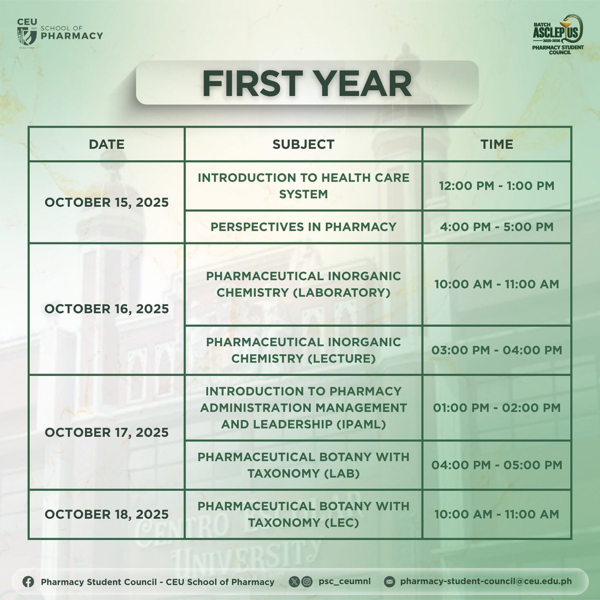 psc_ceumnl's tweet photo. 📢 𝐌𝐈𝐃𝐓𝐄𝐑𝐌 𝐄𝐗𝐀𝐌 𝐒𝐂𝐇𝐄𝐃𝐔𝐋𝐄 𝐈𝐒 𝐎𝐔𝐓! 📝💥

Halfway there, future Pharmacists! 💊 

The Midterm Examination Schedule has officially arrived—time to test how much those sleepless study nights have paid off! https://t.co/4eL4MZekXx