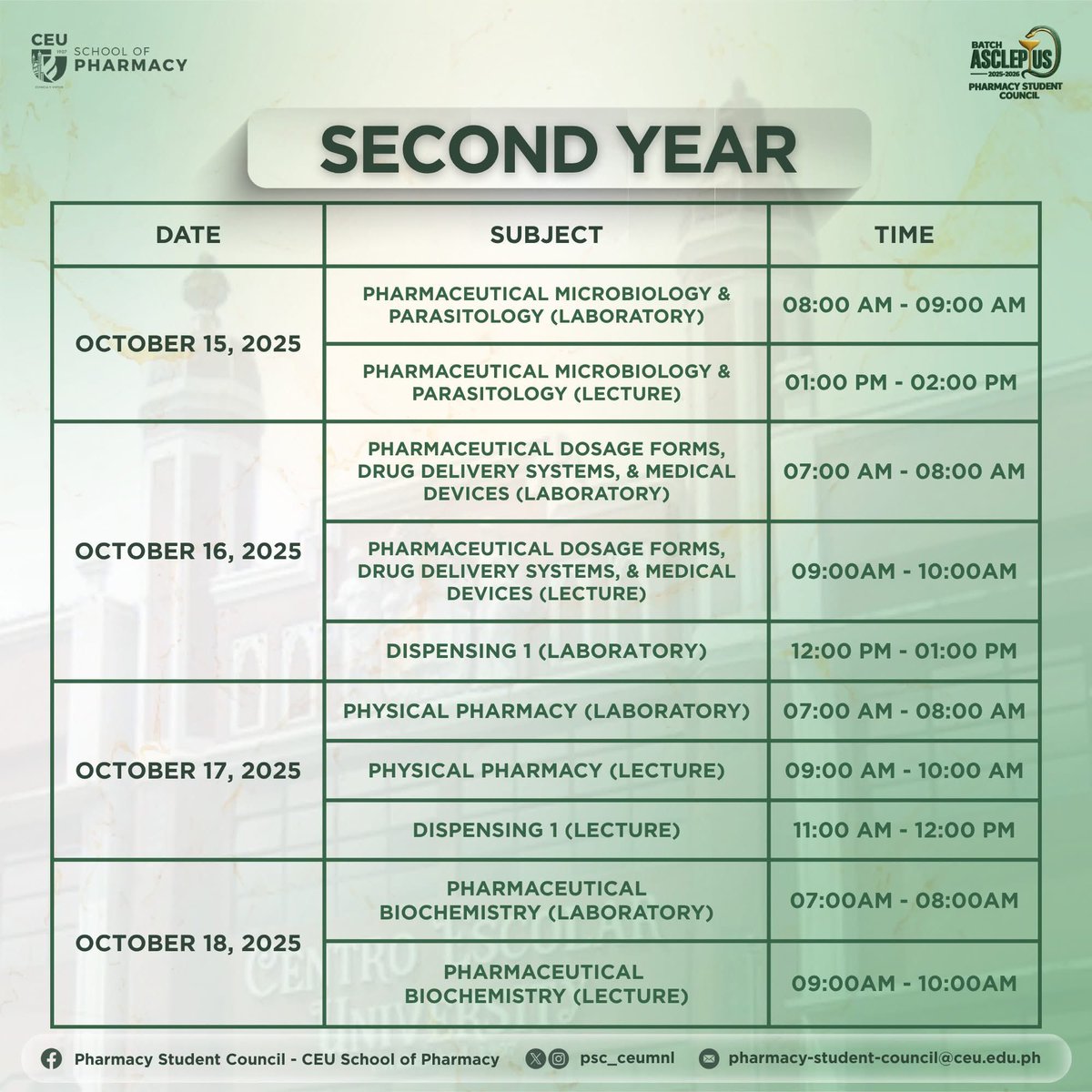psc_ceumnl's tweet photo. 📢 𝐌𝐈𝐃𝐓𝐄𝐑𝐌 𝐄𝐗𝐀𝐌 𝐒𝐂𝐇𝐄𝐃𝐔𝐋𝐄 𝐈𝐒 𝐎𝐔𝐓! 📝💥

Halfway there, future Pharmacists! 💊 

The Midterm Examination Schedule has officially arrived—time to test how much those sleepless study nights have paid off! https://t.co/4eL4MZekXx