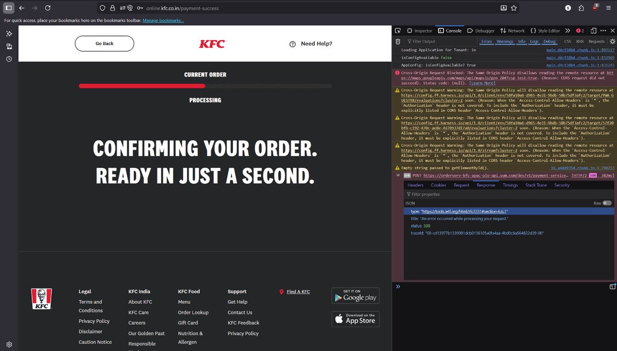 vanshikatech's tweet image. Don’t sell gift cards for your own product if your buggy app can’t even accept them 😭

The only thing that redeems successfully is a 500 Internal Server Error 👿
@KFC_India @kfc 

#kfc #bug #apifailure #kfcindia