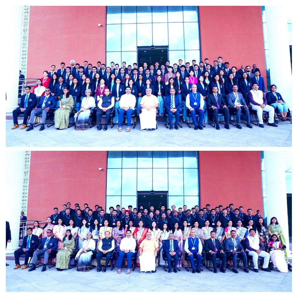 cbic_india's tweet photo. NACIN was honoured to host the Hon’ble Vice President of India, Shri C.P. Radhakrishnan, at its Palasamudram campus today, in the august presence of Shri @naralokesh Hon’ble Minister for HRD, IT, Electronics & Communication & RTG, Government of Andhra Pradesh.

👉The Hon’ble Vice President addressed the Officer Trainees of the 76th Batch of IRS (C&IT) and the Special Foundation Course, underscoring the values of integrity, character and impartial administration of law. 

👉He emphasised last-mile delivery, inclusive growth, reform-centric governance and the vital role of technology in nation-building, urging young officers to contribute with dedication towards #ViksitBharat.

👉NACIN conveys its sincere gratitude to both dignitaries for their inspiring guidance to the future civil servants.