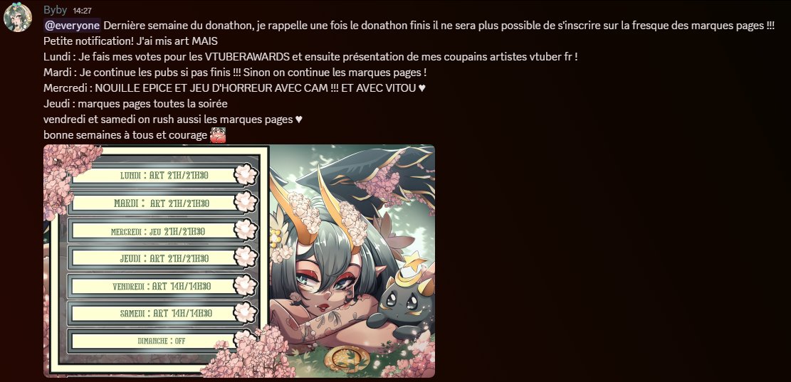 Planning de cette semaine avec quelque précision ! ♥