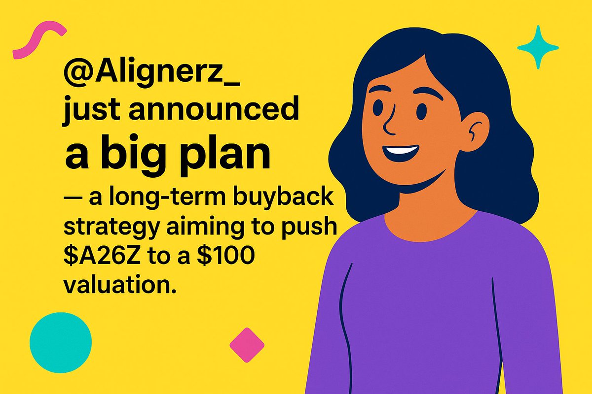 pumba1343's tweet photo. @Alignerz_ just announced a big plan   a long-term buyback strategy aiming to push $A26Z to a $100 valuation.

With their current revenue estimates, they believe this could happen in around 4 years.

Plus, the Wallchain mindshare campaign is still live.
Every 0.01% mindshare earns you 100 $A26Z.

So if you get just 0.5% mindshare, that’s 5,000 tokens.
If the $100 target hits in 4 years, that could be worth $500k. 
@First_Aligner  #alignerz