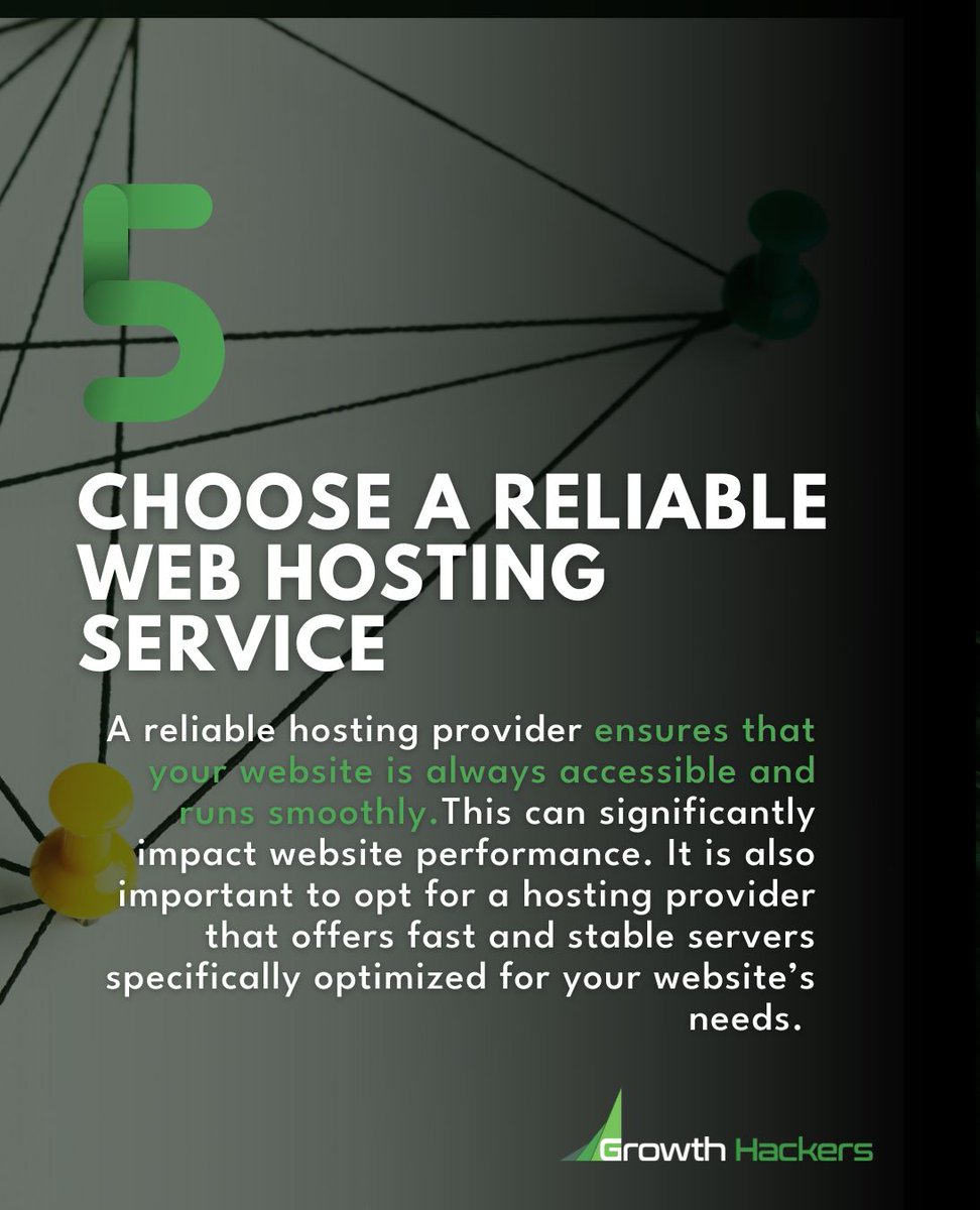 StartGrowthHack's tweet image. 5. Choose a reliable Web Hosting Service
A reliable hosting provider ensures that your website is always accessible and runs smoothy. This can significantly impact website performance. It is also important to opt for a hosting provider that offers fast and stable servers…