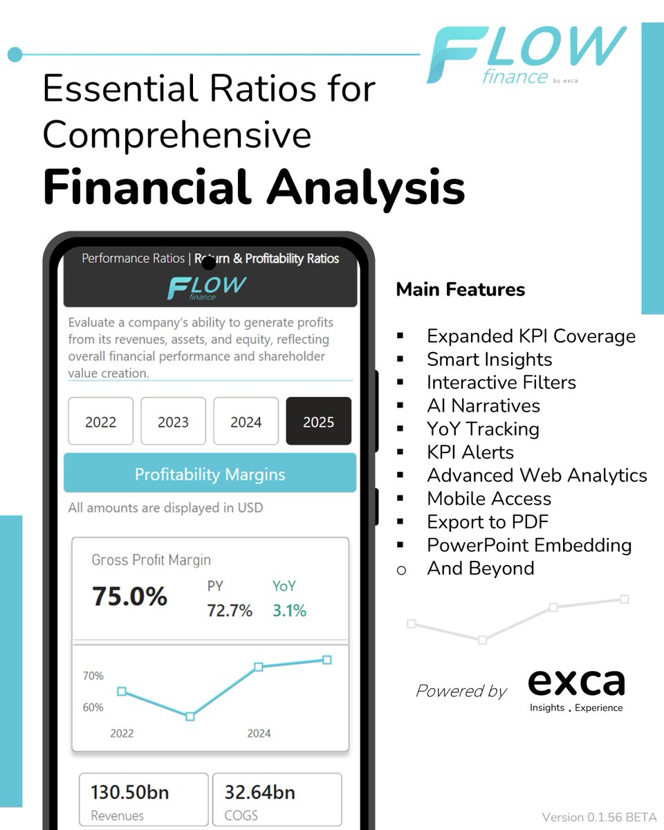 flowbyexca's tweet photo. FLOW Finance by exca (Beta) has just launched!   

Fasten your seatbelts and let your financial analysis flow.​ ​​ 

#FLOWfinance #finance #financialanalysis #financialstatements #financialratios #AlinFinance #ceo #cfo #excainsights #powerbi https://t.co/xVvHJSxPkf