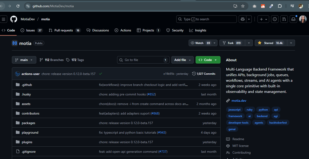 PayalKumar89652's tweet image. Started exploring @motiadev  today and starred the repo. Keen to dive deeper, contribute, and learn from the community. 👩‍💻
Thanks @WeMakeDevs @kunalstwt 🙏
#OpenSource #GitHub #Motia