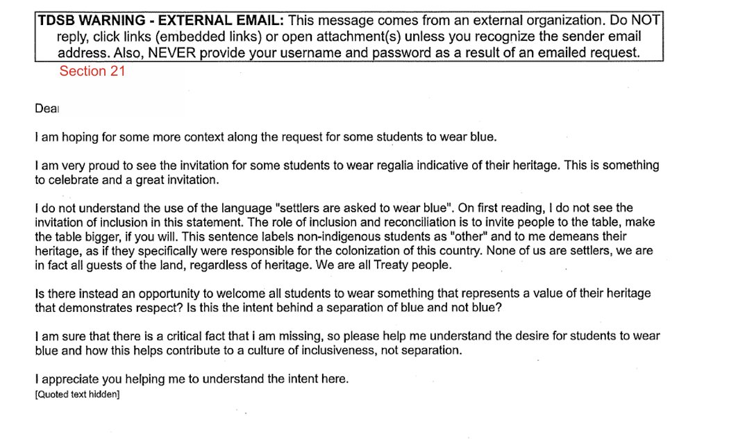 "Settlers are asked to wear blue, if possible".  A parent responds...