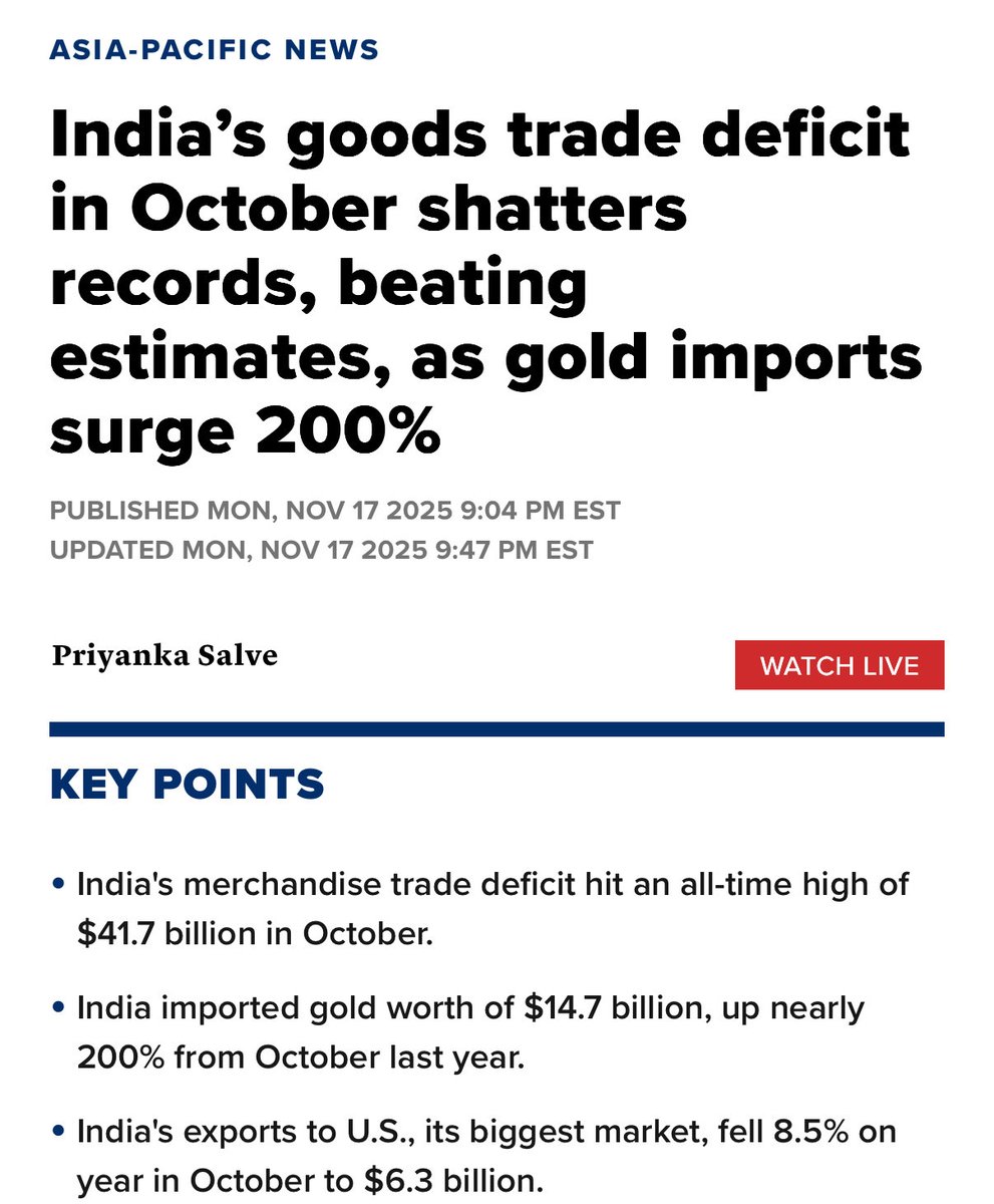 riteshmjn's tweet image. 1/ In 5 years, Indian households could turn out to be worlds best investor , they are shorting the USD via INR and buying gold. 

2/ If gold hits $10,000 per ounce, Indian households will hold around $10 trillion worth of gold ( assuming 30000 tonnes ) — a staggering store of…