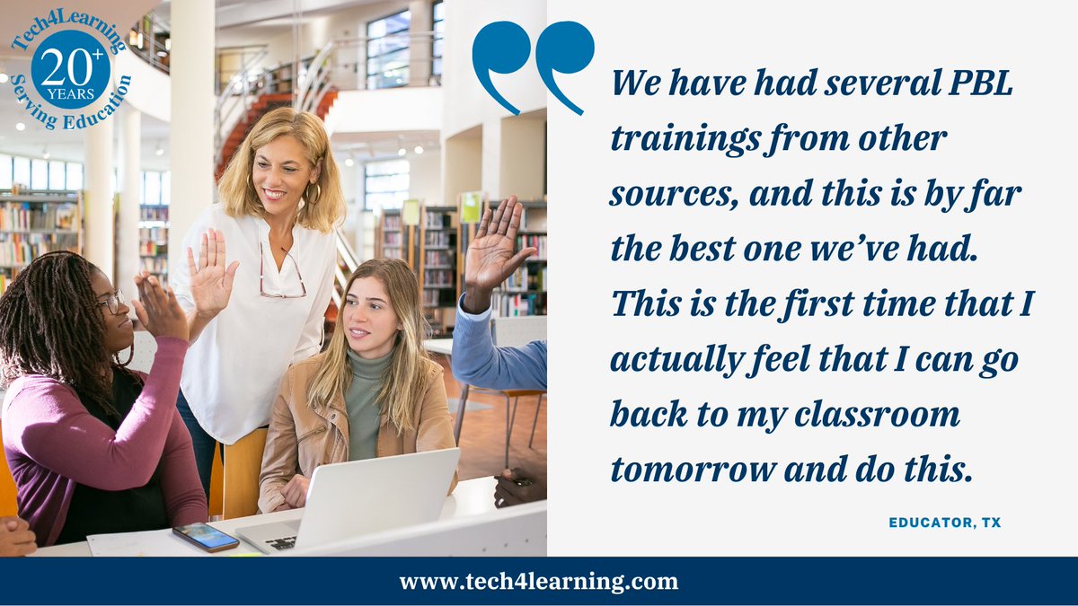 Tech4Learning's tweet image. For over 20 years, we have developed a unique professional development model that helps teachers get started transforming their classrooms to #projectbasedlearning environments.

To learn more about our #PBL offerings, visit: tech4learning.com/professional-l…