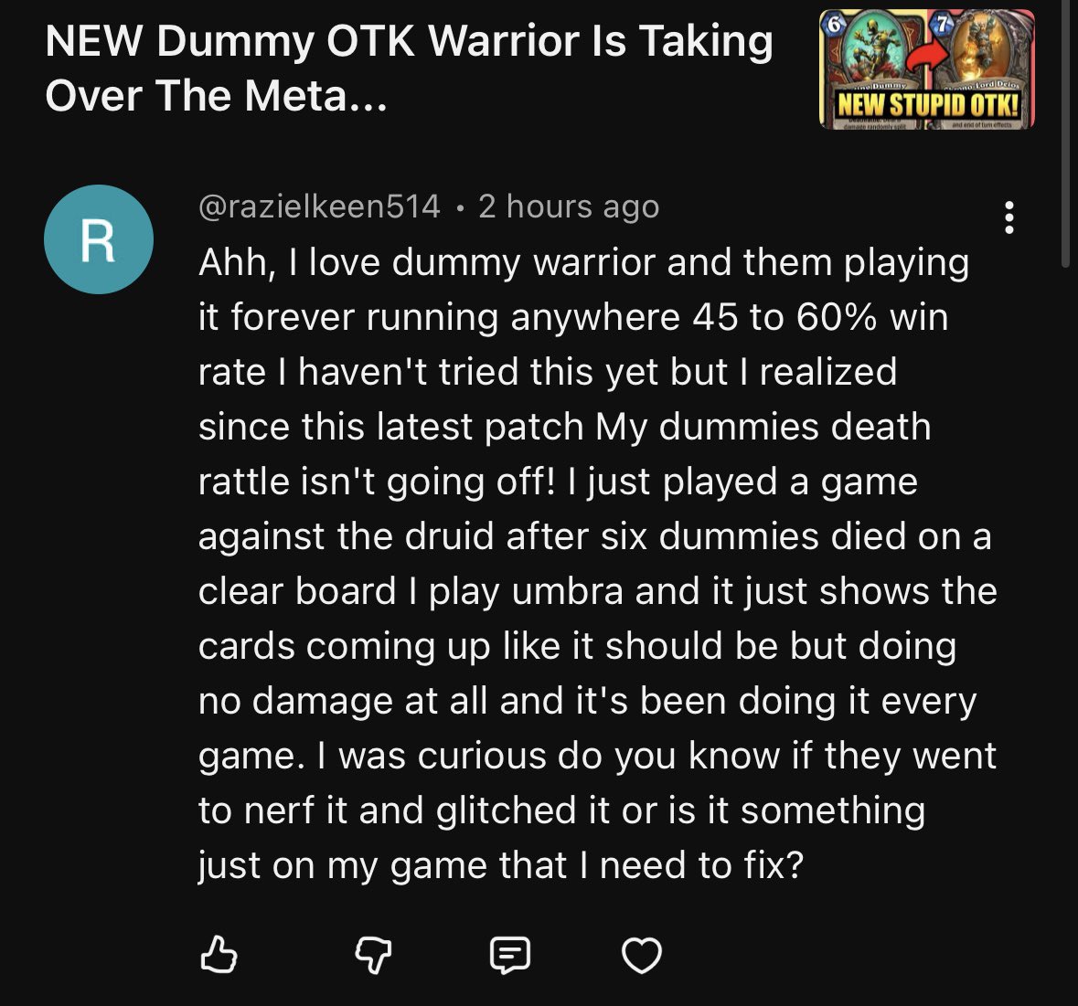 Casual Dummy Warrior enjoyers still trying.