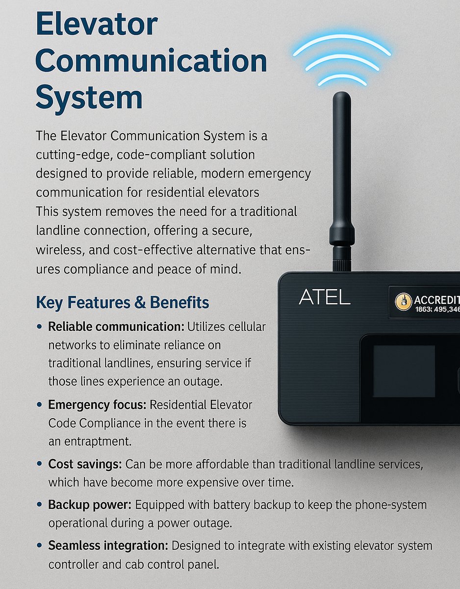 AccHomeElevator's tweet image. When every second counts, reliable #communication makes all the difference. 🚨📞 Our new #Elevator Communication System replaces outdated landlines with smart, secure, &amp;amp; code-compliant technology, ensuring you’re always connected and protected! accelevator.com