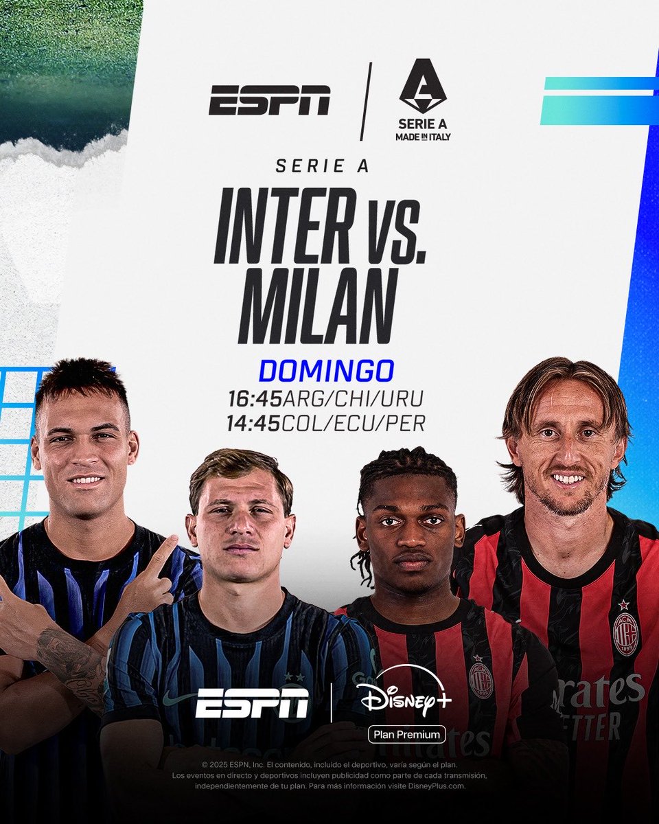 Jorge_BarriL's tweet photo. Los esperamos con ⁦@vitodepalma⁩ ⁦@CalcioDePalma⁩ #Ilderbydellamadonnina! ⁦⁦@Inter⁩ - ⁦@acmilan⁩ por #ESPN Y ⁦@disneyplusla⁩! 

⁦@SC_ESPN⁩ ⁦@ESPNArgentina⁩ ⁦@ESPNDeportes #calcio #futbol #Italia #SerieA  #supercalcio #dineyplus https://t.co/NKHASQ9VCp