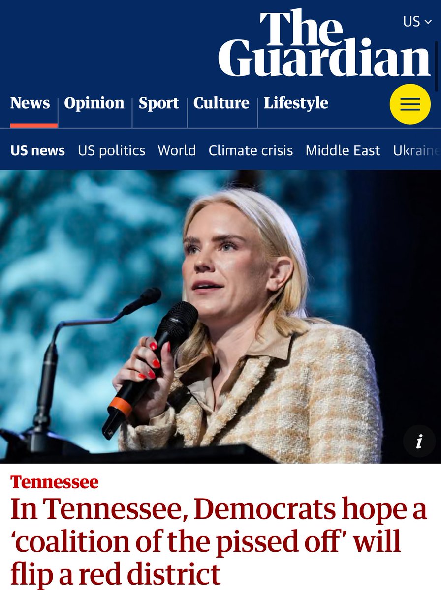 “A coalition of the pissed off” 🔥 

<a href="/msainat1/">Michael Sainato</a> on <a href="/aftynfortn/">Aftyn Behn for Congress</a> Behn’s quest to flip TN-7 on December 2nd 

theguardian.com/us-news/2025/n…