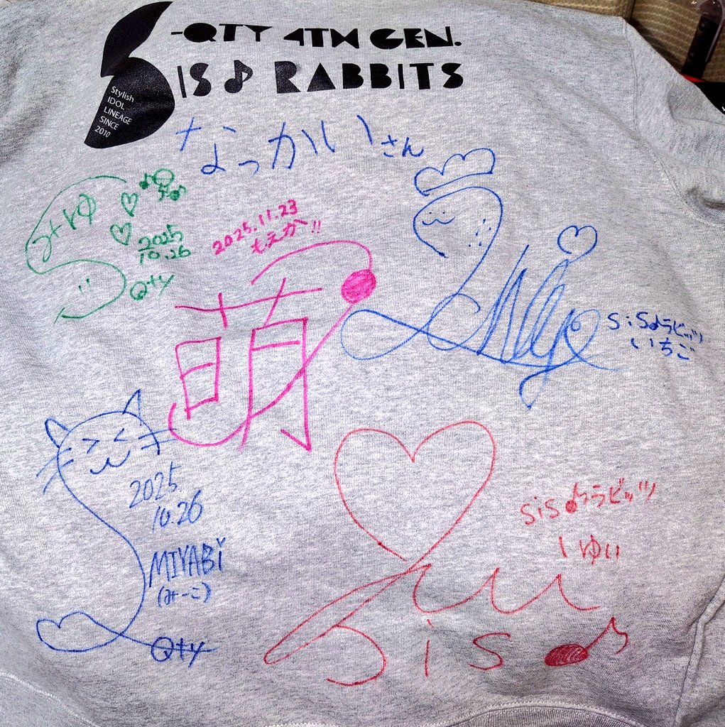 nakkaimode's tweet image. 岡山ドーム行ってきた！
なんかシスラビ&amp;amp;もえかのコラボも見れて楽しかったな♪
初チェキは屋外で天気も最高、良かったのう〜！先日買ったパーカーにもサインコンプリートで満足♪
あ◯もんのせいでyakkaiで覚えられてもうたわ。笑
#Stylish
#sisラビッツ
#いちご
#ゆい
#SQTY
#MIYU
#MIYABI
#もえか