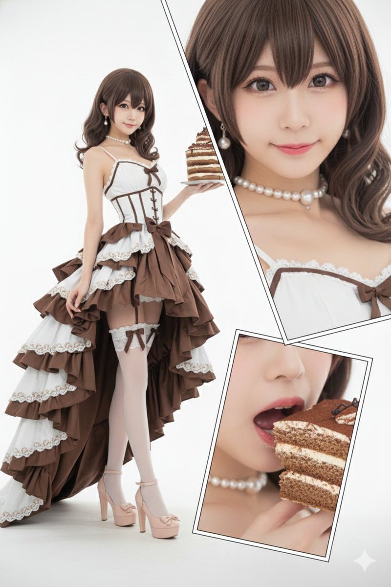 ai_tahi's tweet image. ☕️ティラミス🍰をモチーフにしたイラストを、AIで実写化！
どの角度から見ても美味しそうな（？）ドレスになりました✨

#AI実写化 #AIart