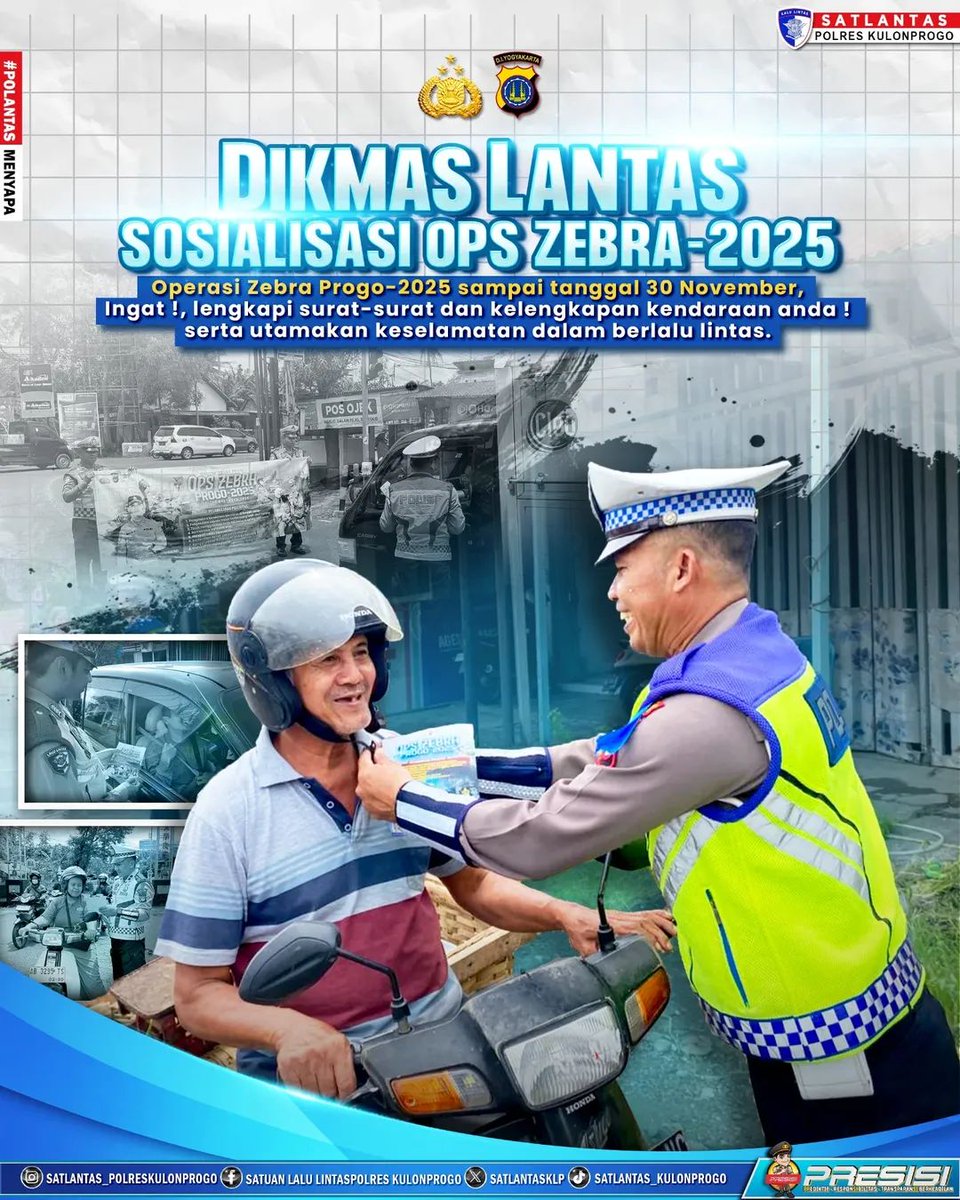 ResKulonprogo's tweet image. Dikmas Lantas
.
Ops Zebra Progo-2025 masih berlangsung sampai 30 November 2025.
.
Selalu patuhi dalam berlalu lintas serta utamakan keselamatan bukan kecepatan.
.
. 
#OpsZebra25 #kulonprogo #yogyakarta