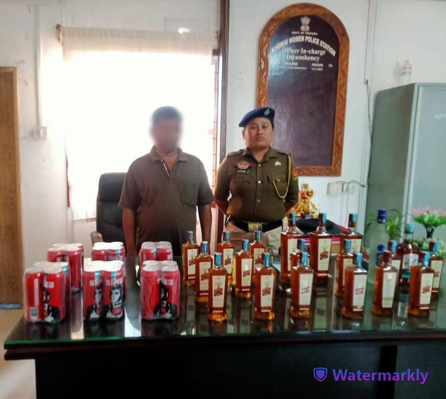 On 23/11/25 as per information of  civil team, Khowai Women PS officer and staffs conducted anti liquor raid and detained one person and recovered total  44 nos verious type of F/L  from his possession and seized u/s-69 TE act and arrested him.
<a href="/tripura_cmo/">CMO Tripura</a> 
<a href="/Tripura_Police/">Tripura Police</a>