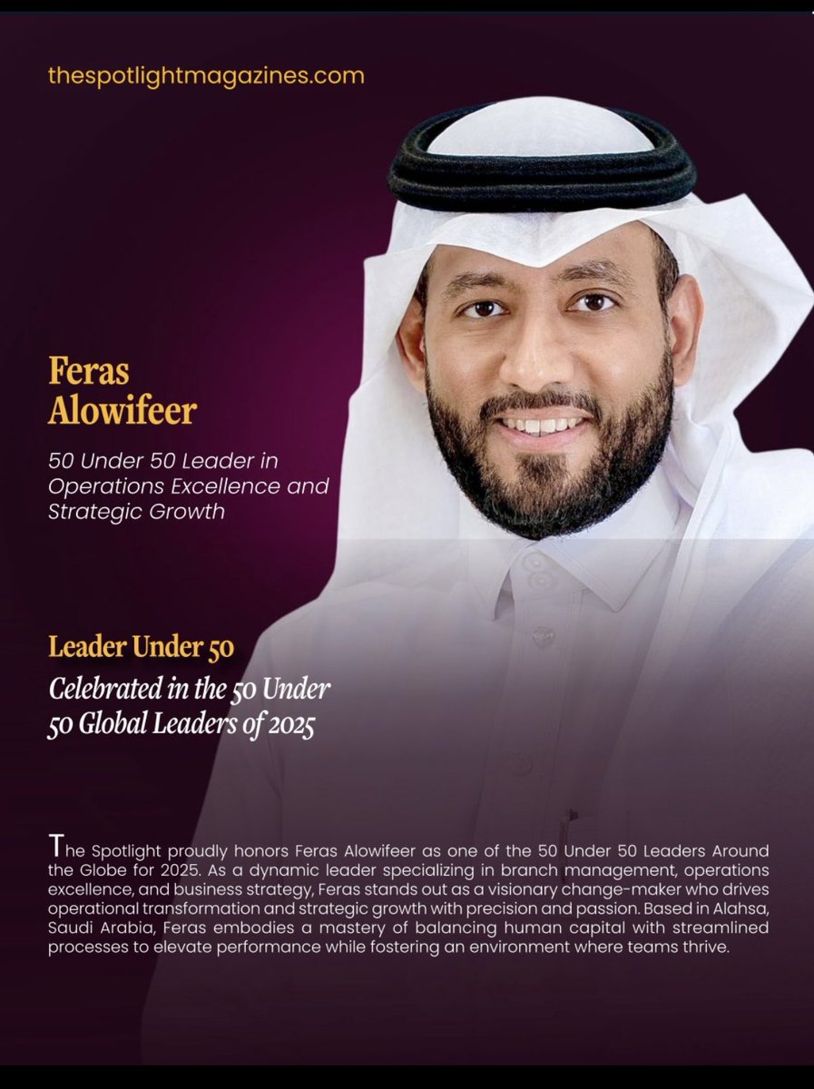 Feras923's tweet photo. صدر عدد نوفمبر من The Spotlight Magazine ، وتضمّن عرضًا للتجربة القيادية التي تناولها العدد ضمن مجموعة من القيادات - ومحدثكم منهم- التي استعرضت المجلة مساراتها ورؤيتها في التطوير والتحسين المستمر.

يمثّل هذا الظهور توثيقًا لمسار مهني يركز على رفع كفاءة الأداء وصناعة أثر قائم على النتائج، وهو نهج يتسق مع متطلبات المرحلة وتوجهات رؤية المملكة 2030 نحو التميّز والجودة والفاعلية.

مستمرون في البناء على هذه التجارب بما ي��مّق التطوير المهني ويرتقي بمعايير ال��مل.