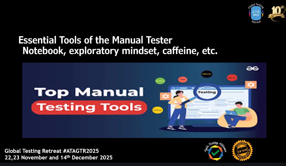TestingRetreat's tweet image. Highlighting essential tools of a manual tester from notebooks and an exploratory mindset to caffeine and curiosity
#ATAGTR2025 #10th_Edition #VIRTUALCONFDAYS #WSA
@AgileTAlliance
@adigindia
@rajputabhay017
@Tietoevry
@QAMENTOR1
@ISquareIT
@SelectorsHub
@TheTestChat
@WS_Audiology