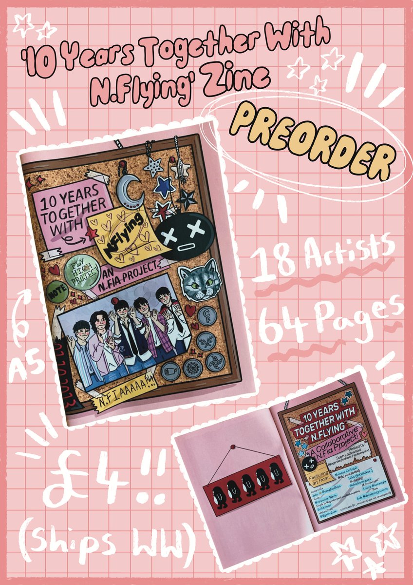 nfiemyblvd's tweet image. 18 NFia artists! 64 Pages! 1 Zine! A celebration of N.Flying&apos;s 10 Year Anniversary! Only £4 and ships WW! 

agenderpunkarts.bigcartel.com/product/nflyin…

PREORDER CLOSES on the 31/12/2025

#NFlying #엔플라잉 #NFia @NFlyingofficial