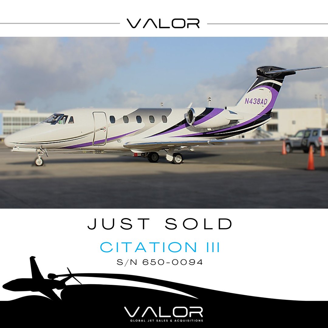 ValorJets's tweet image. Just Sold! 🛫 Citation III, Serial No. 650-0094. Thinking about selling your aircraft or exploring the latest market trends? Let’s connect! ✈️

#ValorJets #listedsold #BusinessJets #AircraftSales #PrivateJets #AviationMarket #JetBroker #AviationExperts #LuxuryJets #JetSales