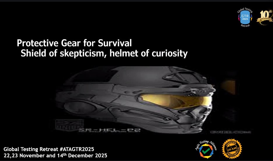 TestingRetreat's tweet image. Showing the protective gear for testers the shield of skepticism and the helmet of curiosity,essential for surviving the AI jungle.
#ATAGTR2025 #10th_Edition #VIRTUALCONFDAYS #WSA
@AgileTAlliance
@adigindia
@Tietoevry
@QAMENTOR1
@ISquareIT
@SelectorsHub
@TheTestChat
@WS_Audiology