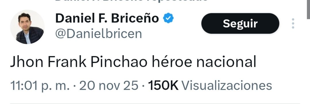 🔴Vean esto: Para <a href="/Danielbricen/">Daniel F. Briceño</a> el coscorrón Jhon Frank Pinchao es héroe nacional. Así es el Uribismo: HIPOCRESÍA Y BARBARIE PURA. Jamás olvidemos que los criminales que cometieron los falsos positivos también fueron calificados como héroes nacionales. Ven alguna diferencia?