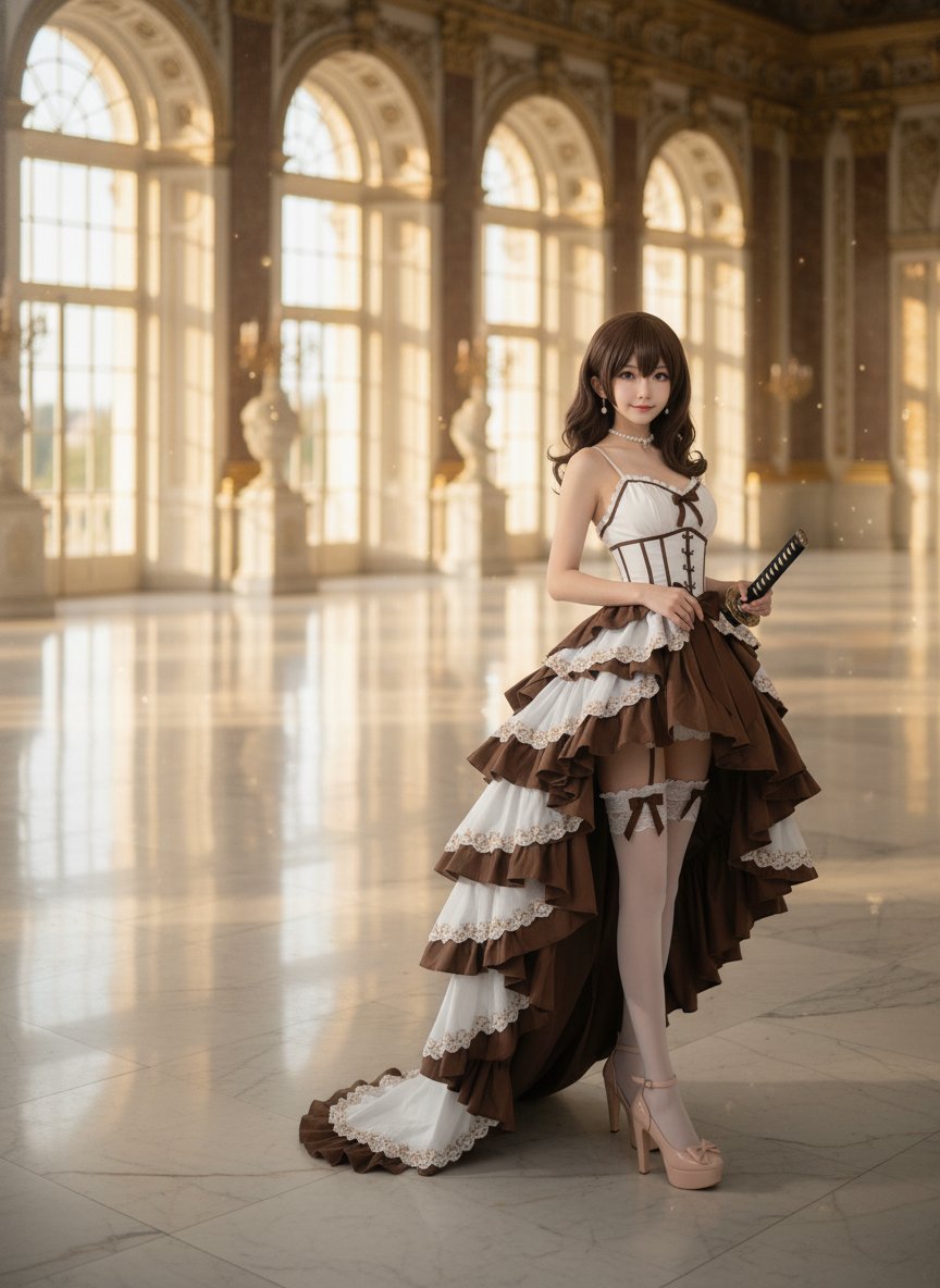 ai_tahi's tweet image. 「ティラミスは渡さない⋯⋯‼️」
ほろ苦くて甘いドレスと、研ぎ澄まされた刃。 狙うのは、貴方のハートと私のティラミスです💖

#AIart #和洋折衷