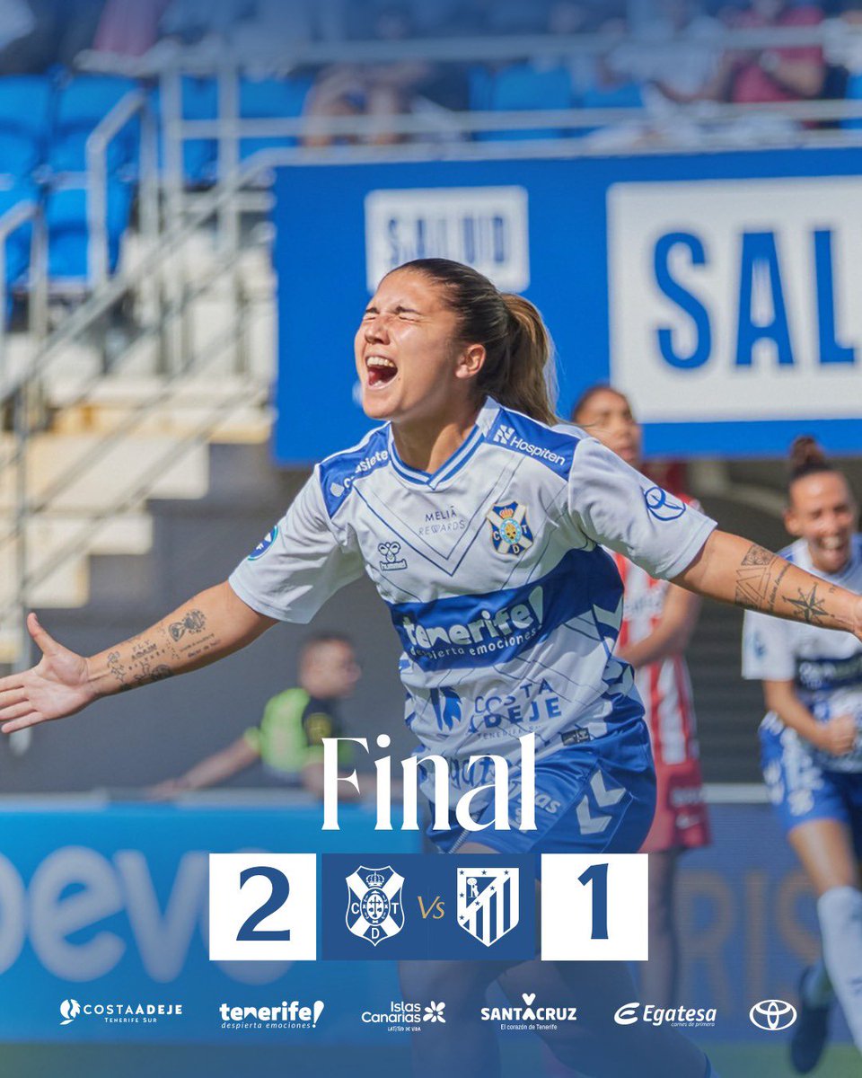 CDTFemenino's tweet photo. 🤍💙 ⏹️ 𝐅𝐈𝐍𝐀𝐋 

¡Los tres puntos se quedan en el Heliodoro!  🏟️ 🙌🏻

Costa Adeje Tenerife 2️⃣ - 1️⃣ @AtletiFemenino 

🎯 Elba
🎯 Bicho

#UnMismoLatido #CostaAdejeTenerife #CDTFemenino https://t.co/J3Ob0FzaST