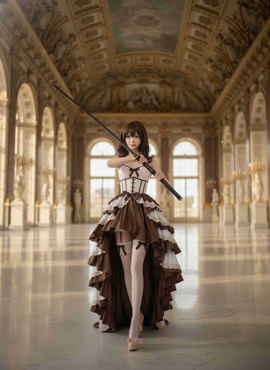 ai_tahi's tweet image. 「ティラミスは渡さない⋯⋯‼️」
ほろ苦くて甘いドレスと、研ぎ澄まされた刃。 狙うのは、貴方のハートと私のティラミスです💖

#AIart #和洋折衷