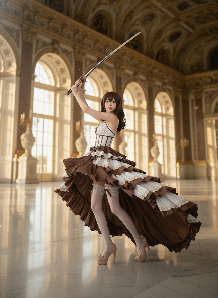 ai_tahi's tweet image. 「ティラミスは渡さない⋯⋯‼️」
ほろ苦くて甘いドレスと、研ぎ澄まされた刃。 狙うのは、貴方のハートと私のティラミスです💖

#AIart #和洋折衷