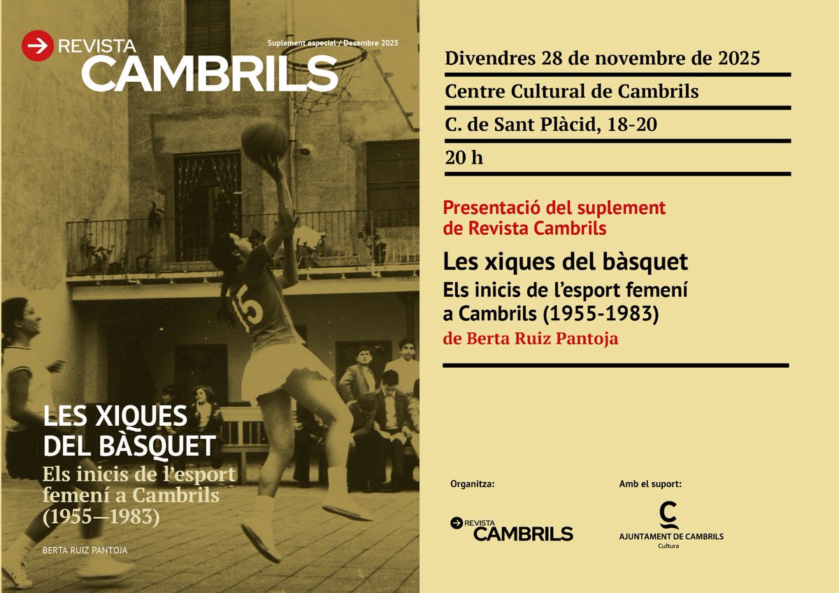 Josepcapella's tweet photo. Nou treball monogràfic de @revistacambrils Aquest any dos, al del Centenari del cementiri, del Manel Tarés, divendres hi afegim "Les xiques del bàsquet" de la Berta Ruiz.  Una gran feinada del magnífic equip de la Revista👋👋👋👋👋 https://t.co/RbvFSSbGck