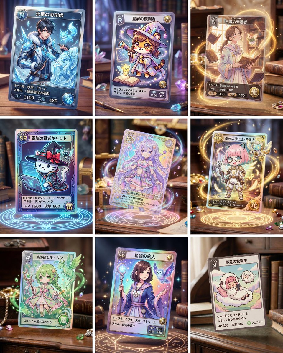 uniyume's tweet image. NanoBanana Proで
オリキャラトレカが作れるプロンプトと作り方をまとめました✨

・アイコンをカード化
・ランク・属性・ジョブはランダム

🍌GeminiのNanoBanana 思考モードでの生成のみうまくいきます🍌

このポストに
① 好きなスタンプをリプ
②プロフのリンクに『トレカ』って送ってね✨…