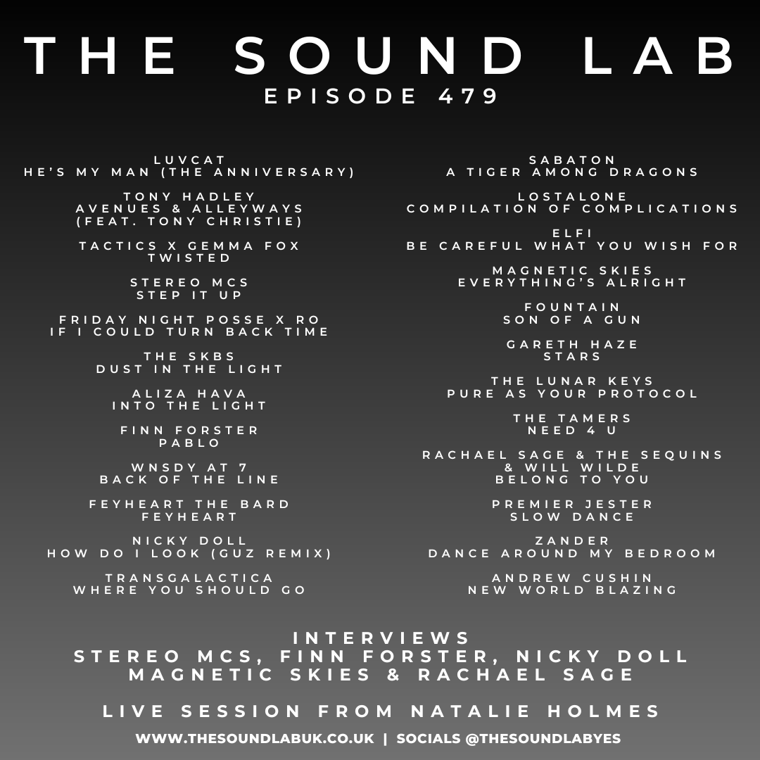 TheSoundLabYES's tweet photo. We have our brand new radio show now available for you at 
https://t.co/edQF0ldZir

On this week’s show we have interviews from @StereoMcs_Rob_b, @FinnForster1, @thenickydoll, @magneticskies &amp; @rachaelsage plus a Live Session from @_natalieholmes

#podcast #newmusic #musicpodcast https://t.co/V9rN9vf7Fe