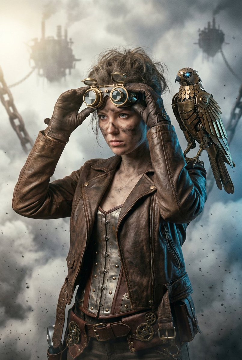 PromptSin's tweet image. Ready for adventure in a steampunk world! 🚀🔭 Join the fight now! 
#SteampunkStyle #FuturisticVibes