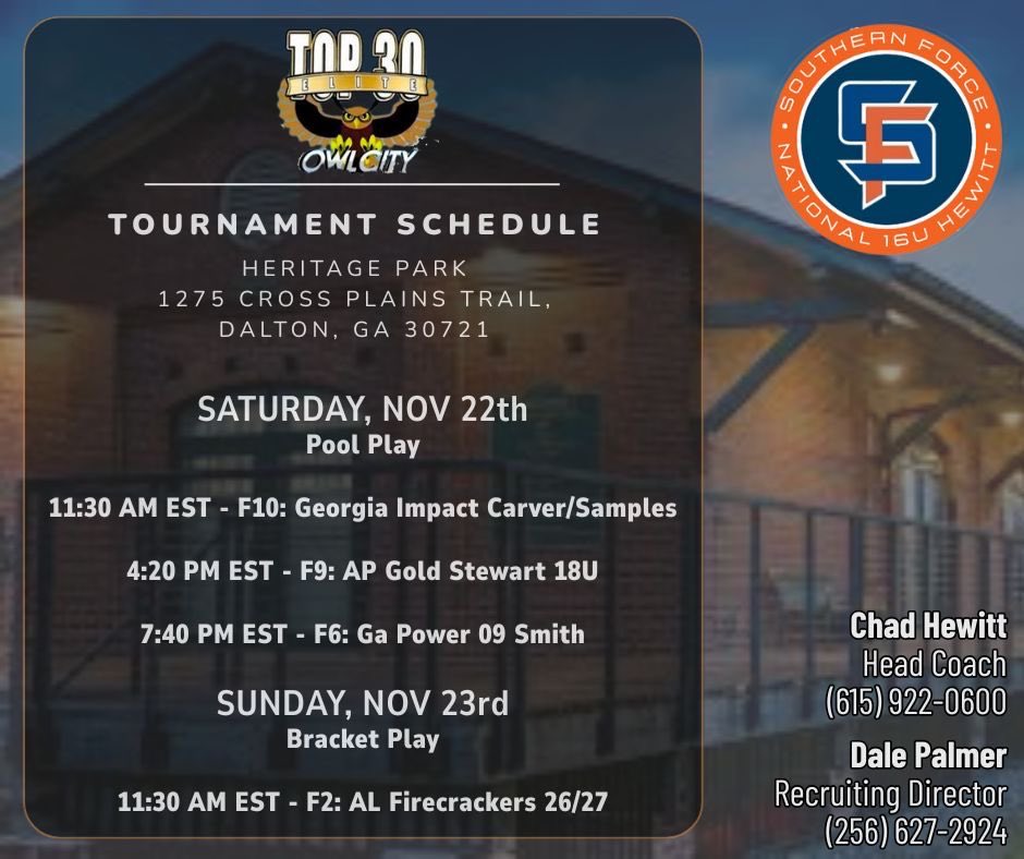 Bracket starts today! 11:30 EST • Heritage Park • Field 2