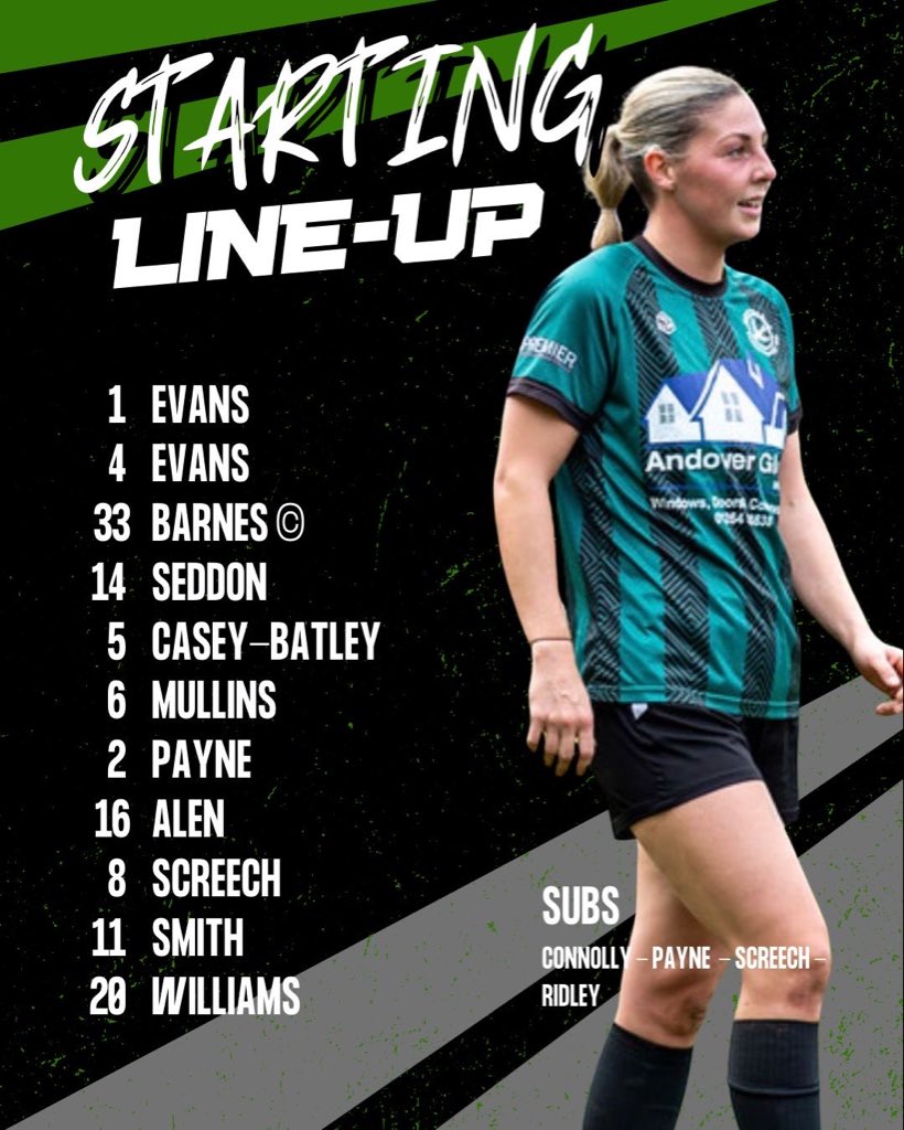 💚🖤Your starting line up💚🖤
For the top of the table clash today. Andover New Street Vs AFC Stoneham. 

<a href="/AndoverNSfc/">ANDOVER NEW STREET 💚🖤⚽️</a> <a href="/SthRgnWFL/">SRWFL</a> <a href="/MrsConnolly33/">Cherie Connolly</a> <a href="/BasePyramid/">BaseofthePyramid</a> <a href="/Summer_Bean97/">Summer</a> <a href="/AndoverGlass/">Andover Glass Works</a> <a href="/Fevogym/">Fevogym</a>

#WomensFootball #SRWFL #TopOfTheTable #greeandblackarmy
